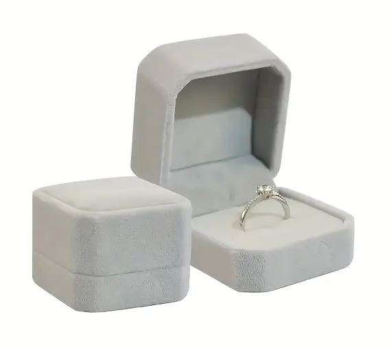 Grey Velvet Ring Box  Elegant, Unbranded & Travel-Friendly