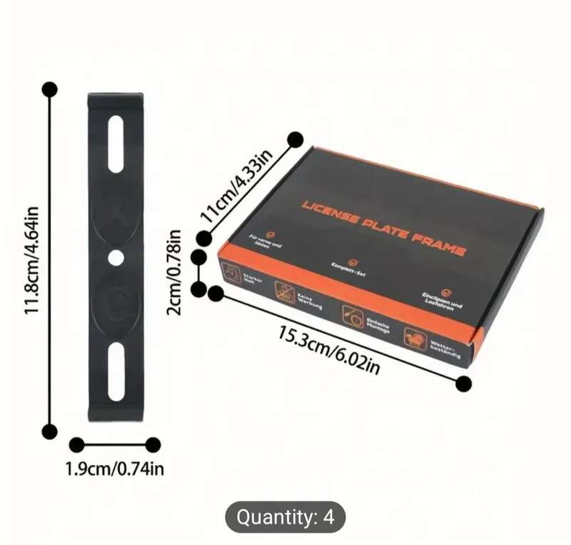 4pcs XCLPF Car License Plate Frame Kit - Black Elastic Plastic Holders with 4 EVA Pads, Fits 10.92cm