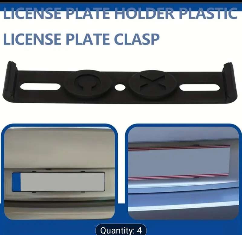 4pcs XCLPF Car License Plate Frame Kit - Black Elastic Plastic Holders with 4 EVA Pads, Fits 10.92cm