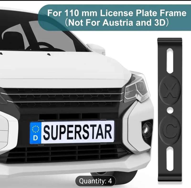 4pcs XCLPF Car License Plate Frame Kit - Black Elastic Plastic Holders with 4 EVA Pads, Fits 10.92cm