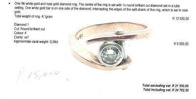 9kt White gold and rose gold diamond ring
