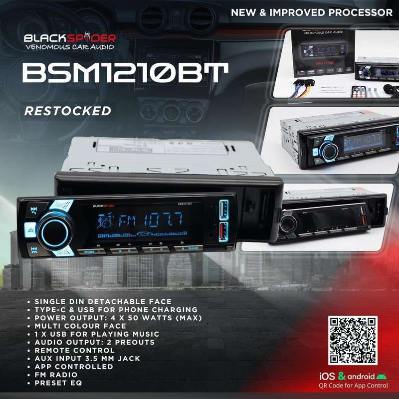 BlackSpider BSM1210BT 2USB Bluetooth AUX APP Control Detachable Face Radio