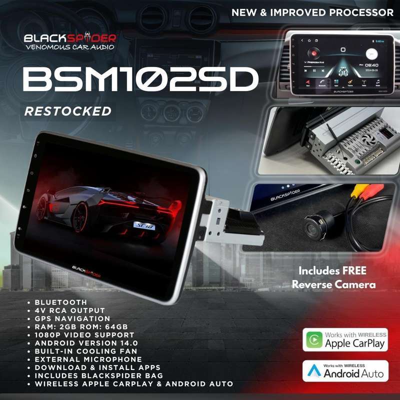 Blackspider BSM102SD 10.1 Wireless Apple CarPlay and Android Auto Single Din Rotate Radio