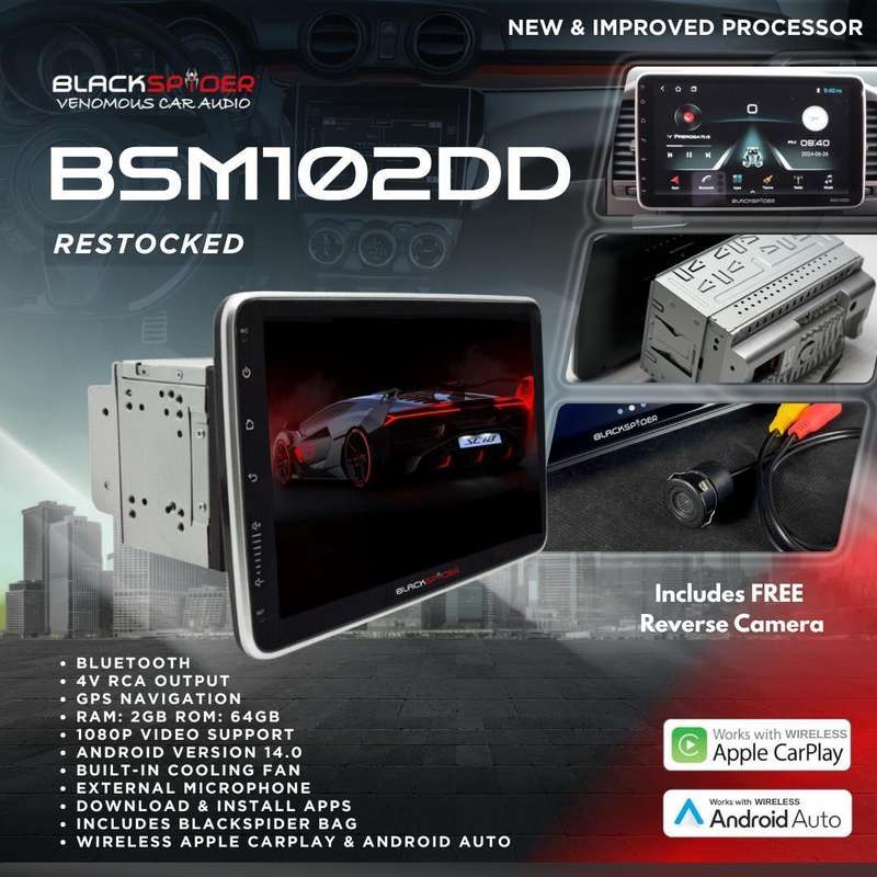 Blackspider BSM102DD 10.1 Wireless Apple CarPlay and Android Auto Double Din Rotate Radio