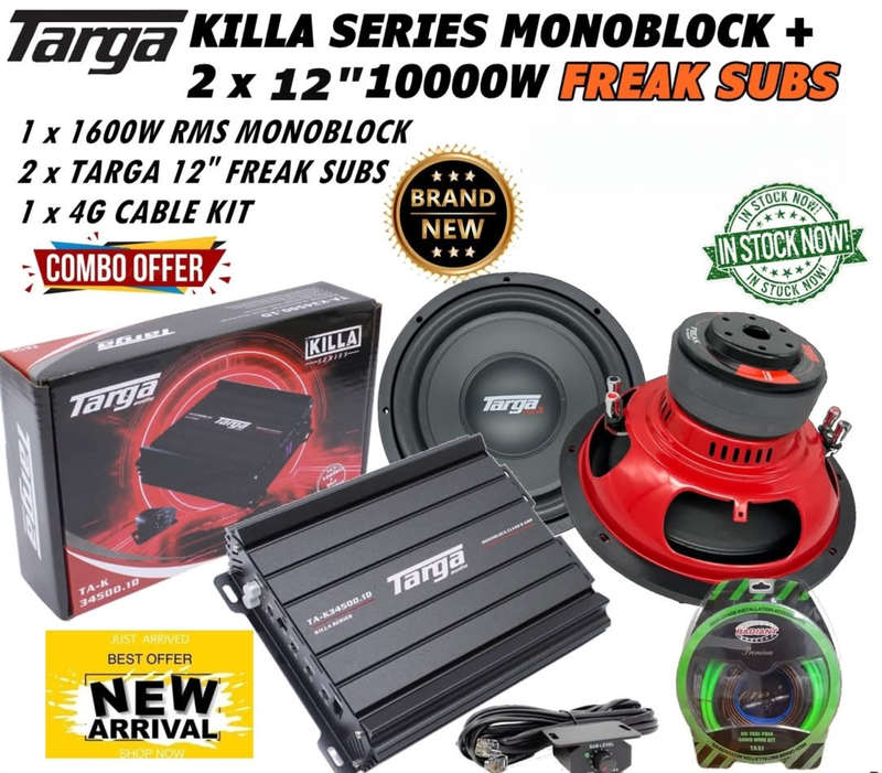 Targa KILLA SERIES MONOBLOCK + 2 x 12"10000W FREAK Subs Combo