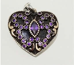 925 Sterling Silver Heart Pendant with Amethysts