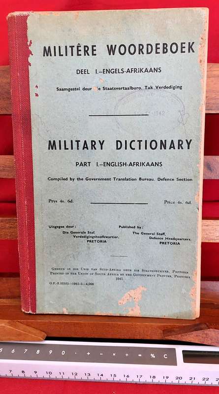 Rare Military Dictionary Part 1 - English - Afrikaans dated 1941