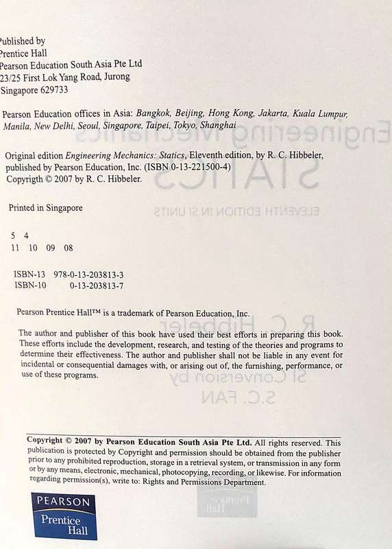 Engineering Mechanics Statics - 11 Edition - includes study pack - R C Hibbeler