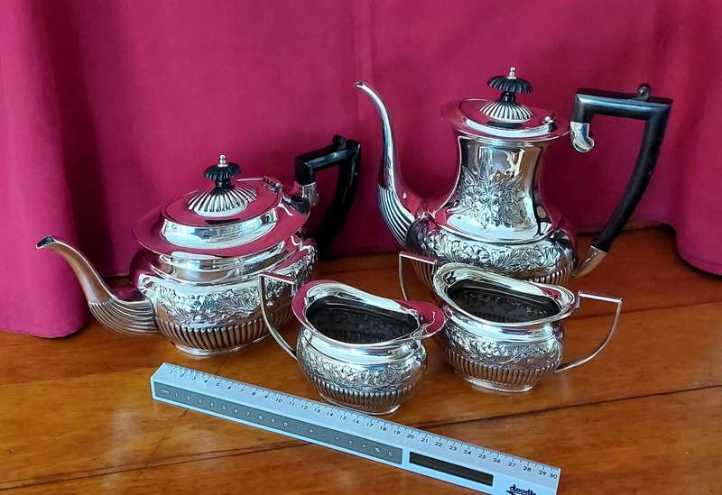 Vintage Hand chased - Set of 4 Vintage Sheffield Cameo EPNS Tea & Coffee Set