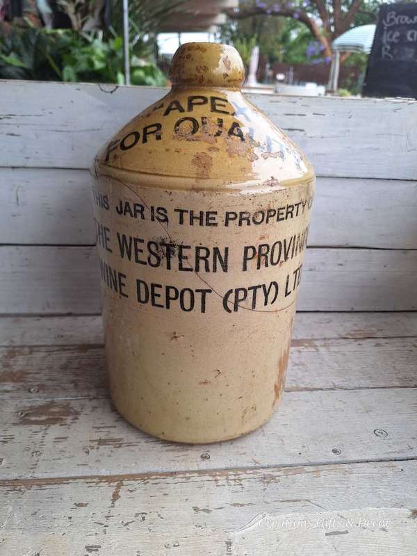 1 GALLON POTTERY JAR : WESTERN PROVINCE WINE DEPOT (PTY) LTD :"APEX"