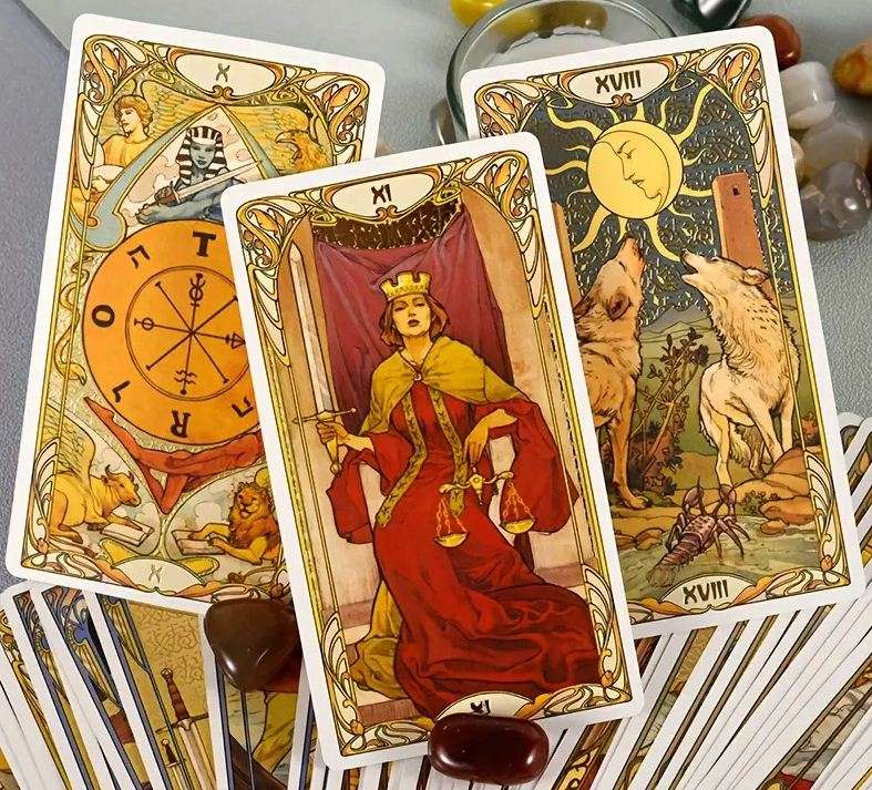 GOLDEN ART NOUVEAU TAROT STANDARD LARGE GOLD FOILED CARDS DECK WITH GUIDEBOOK