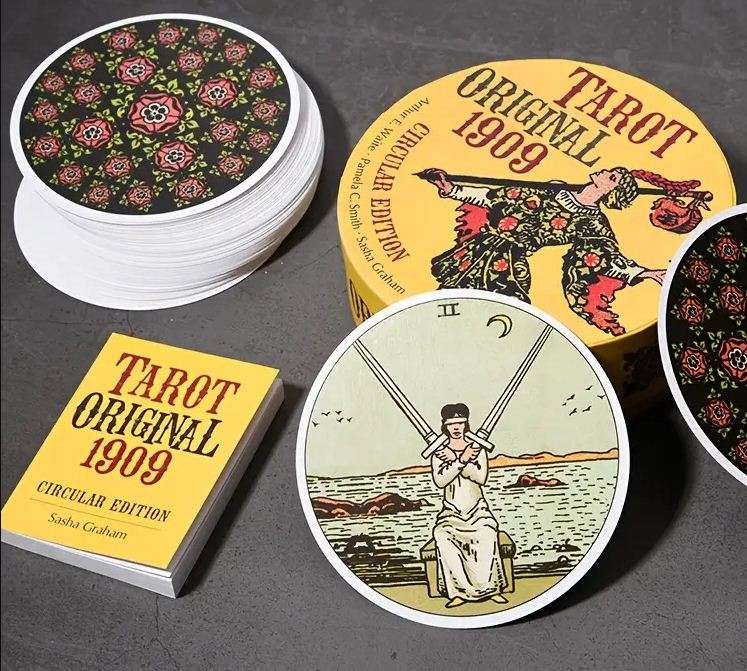 TAROT ORIGINAL 1909 CIRCULAR EDITION STANDARD LARGE ROUND CARDS DECK & BOOK SET
