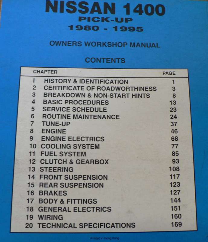 NISSAN 1400 pick up, workshop manual: 1980-1995(1400 bakkie)