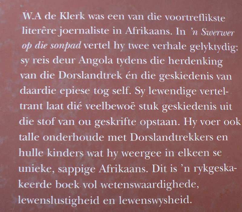 'n Swerwer op die sonpad deur W.A. de Klerk(dorsland)