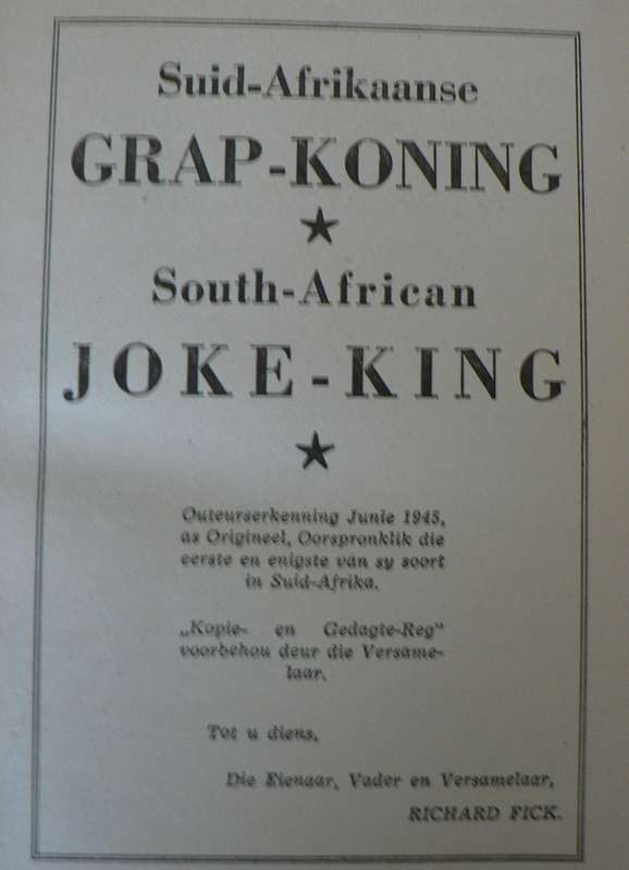 Suid-Afrikaanse grapkoning/SA joke-king deur Richard Fick( SA humor)