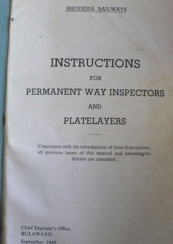 Rhodesia Railways, instructions for permanent way inspectors and platelayers(very scarce)