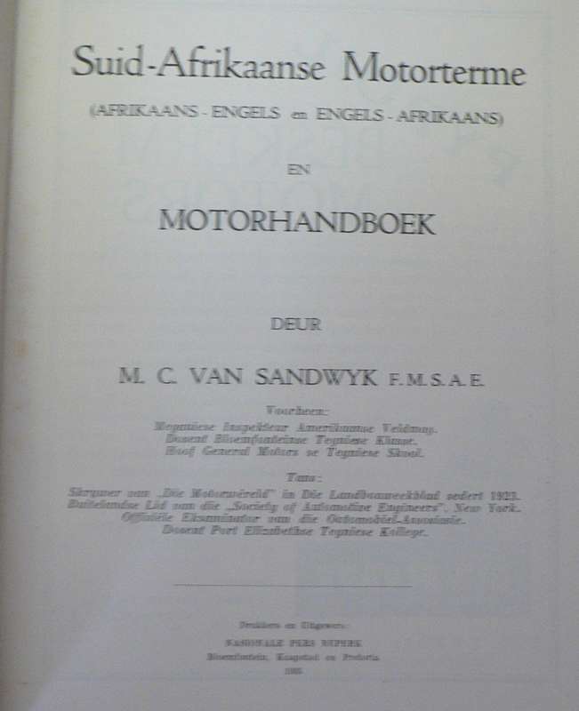 Suid-Afrikaanse motorterme en motorhandboek deur M.C. van Wyk