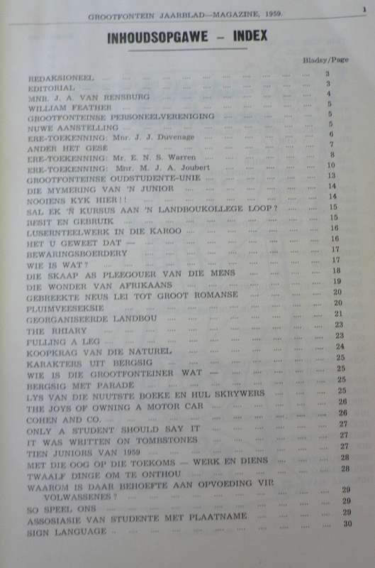 Grootfontein Landboukollege jaarblad 1959