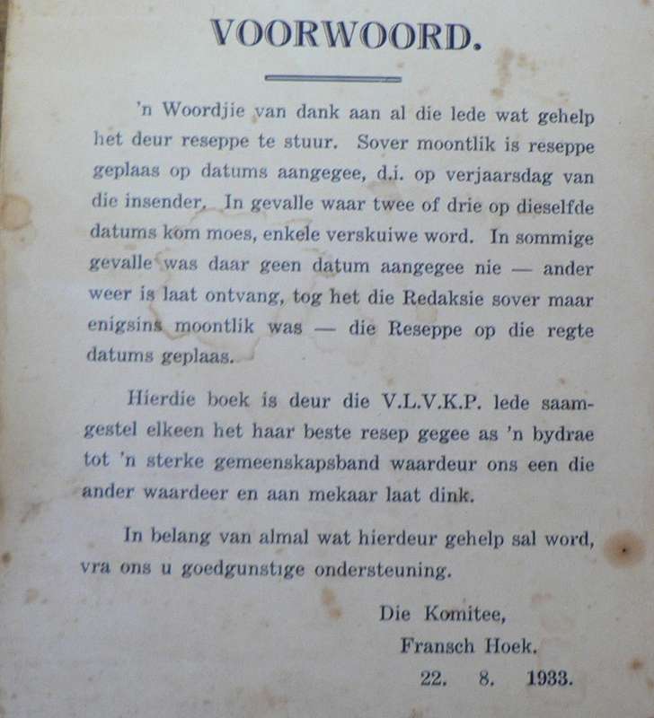 Vroue Landbou Vereeniging van Kaap Provinsie, Almanak van poedings 1933