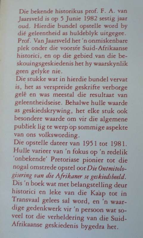 Die Afrikaners se  Groot Trek na die stede en ande opstelle deur FA van Jaarsveld