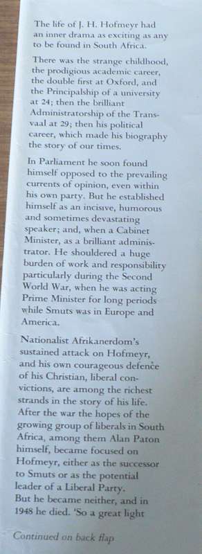 Hofmeyr by Alan Paton(Jan Hendrik Hofmeyr/scarce book)