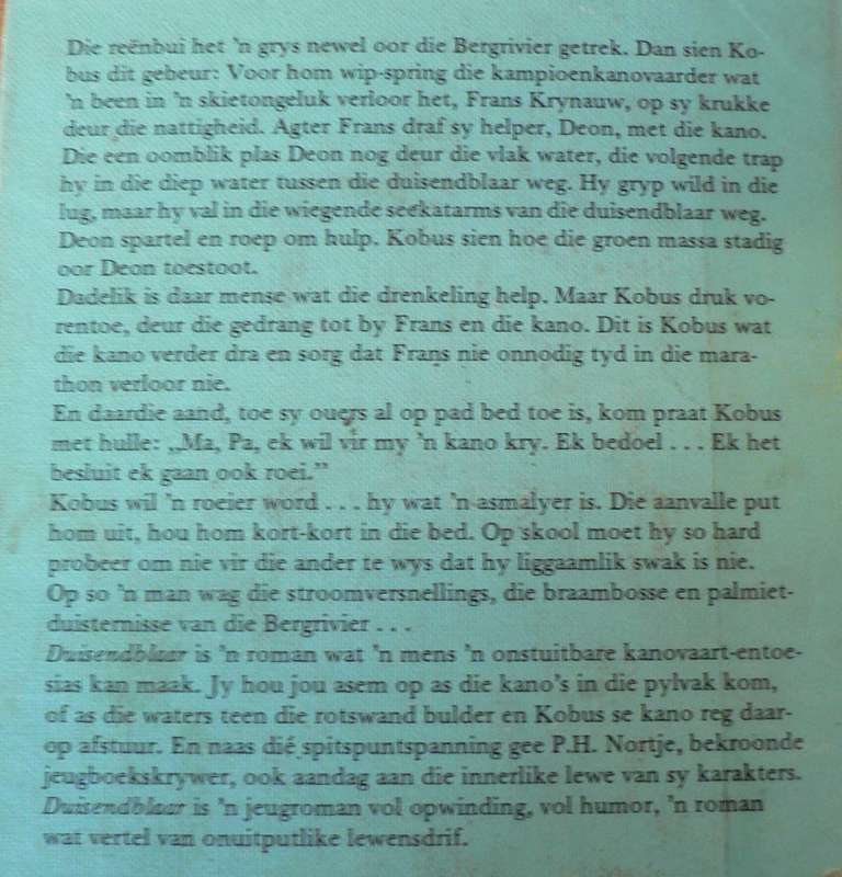 Duisendblaar deur P.H. Nortje(jeugboek oor Bergrivierkanomarathon)