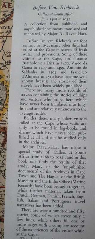 Before van Riebeeck, callers at South Africa 1488-1652 by Major R. Raven-Hart