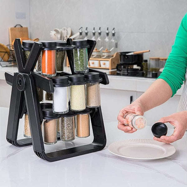 18-Piece Glass Jar Rotating Spice Rack