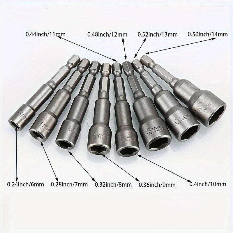 9 Piece Set 5Mm To 13Mm Hex Socket Driver Bits For Drills - Carbon Steel Construction