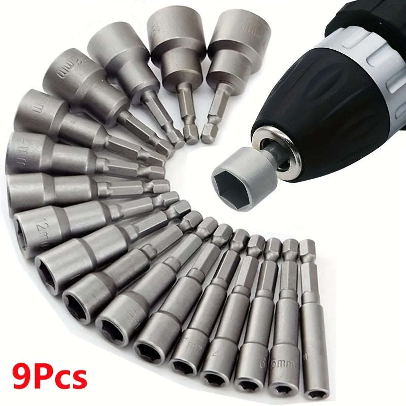 9 Piece Set 5Mm To 13Mm Hex Socket Driver Bits For Drills - Carbon Steel Construction