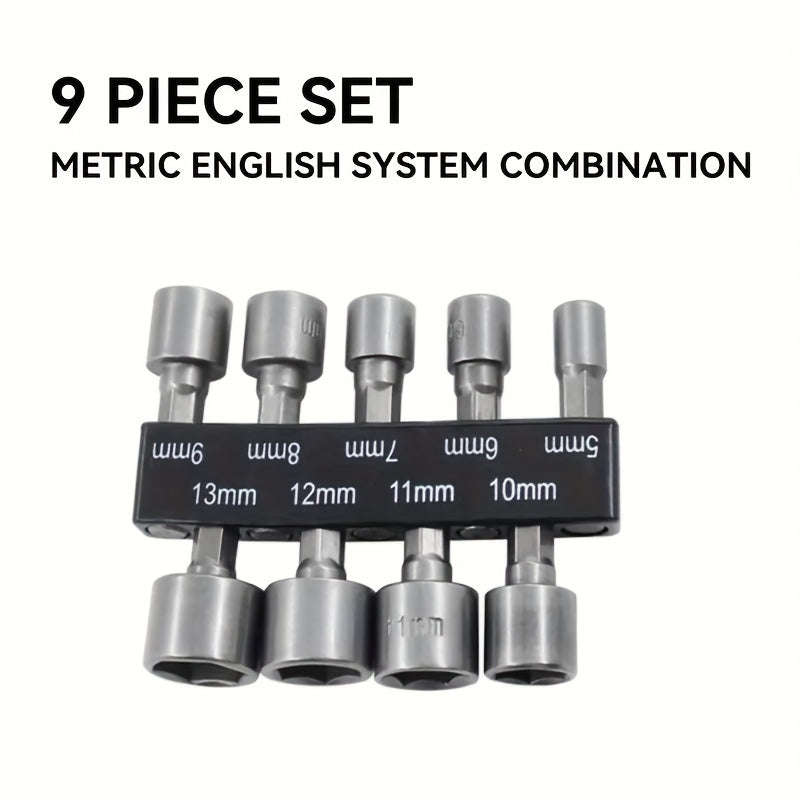 9 Piece Set 5Mm To 13Mm Hex Socket Driver Bits For Drills - Carbon Steel Construction