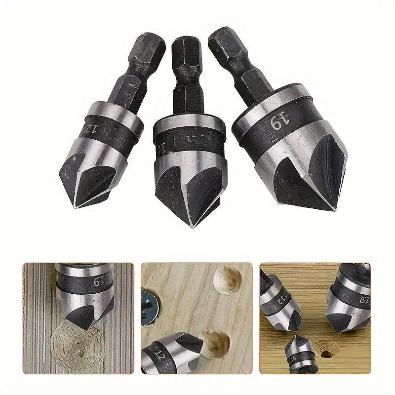 3 Pieces Carbon Steel 90 Degree Countersink Drill Bits