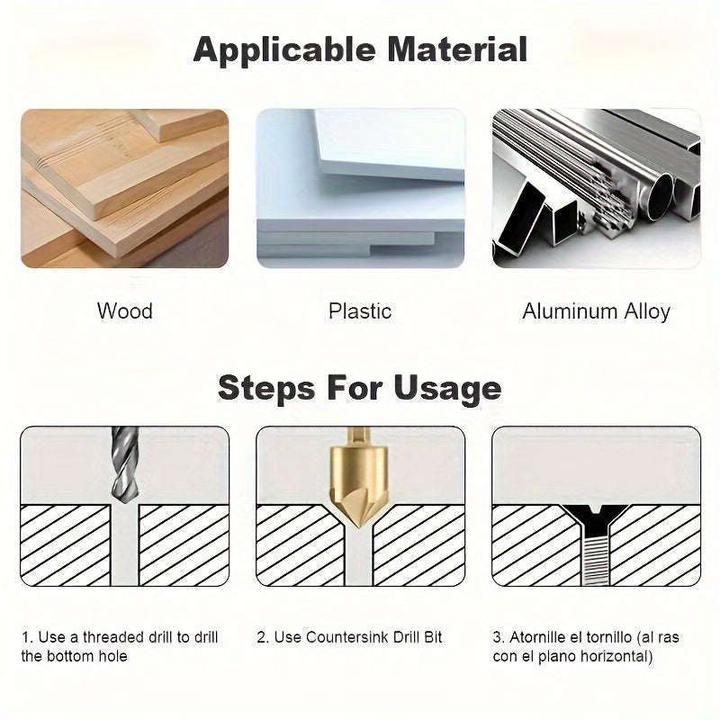3 Pieces Carbon Steel 90 Degree Countersink Drill Bits