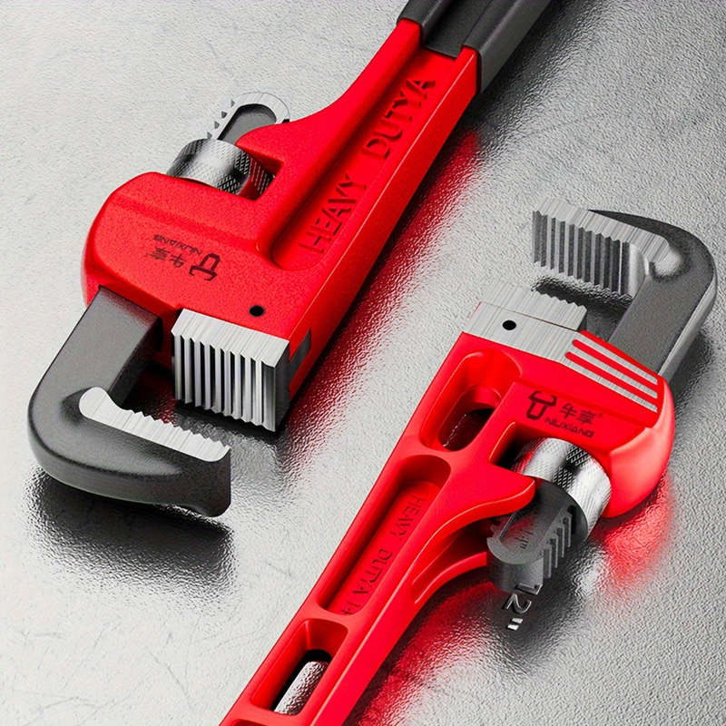 Red Heavy Duty Adjustable Straight Pipe Wrench Set - 8/10/12 Multi-Purpose Pipe Wrench With Heat-