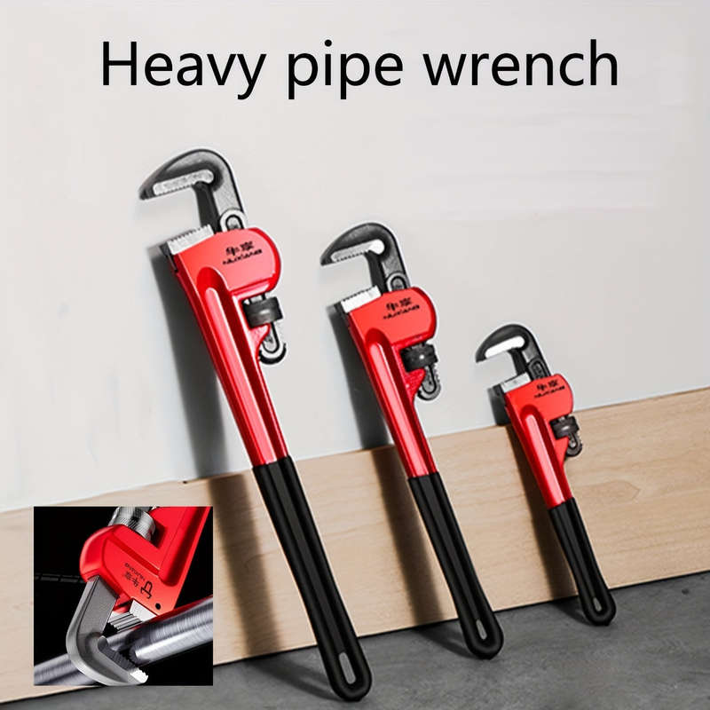Red Heavy Duty Adjustable Straight Pipe Wrench Set - 8/10/12 Multi-Purpose Pipe Wrench With Heat-