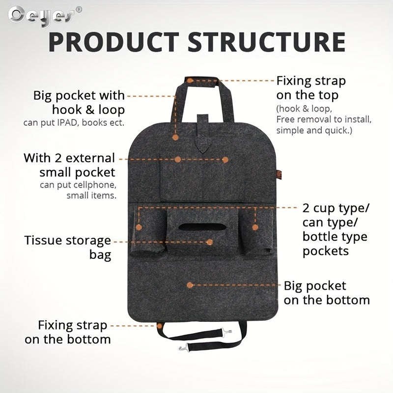 Felt Car Seat Back Multi-Pocket Organizer