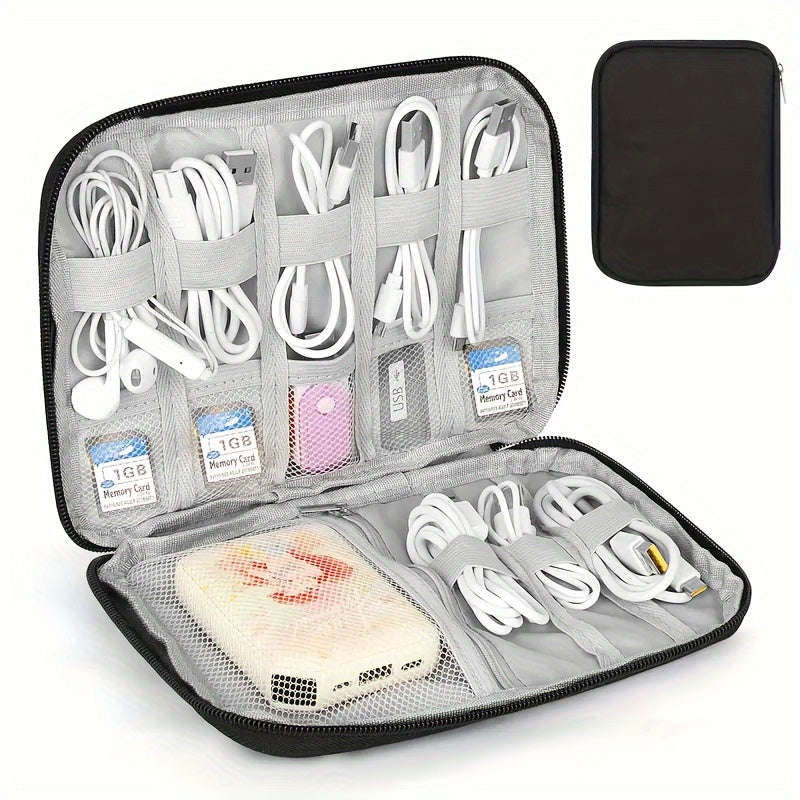 Black - Great For Cable Management On The Go, Compact Travel Cable Organizer - Multi-Pocket Electron