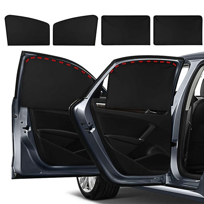 4-Piece Magnetic Car Sun Visor Set - Thick Mesh Side Window Visors, Heat Insulation, Uv Protection,