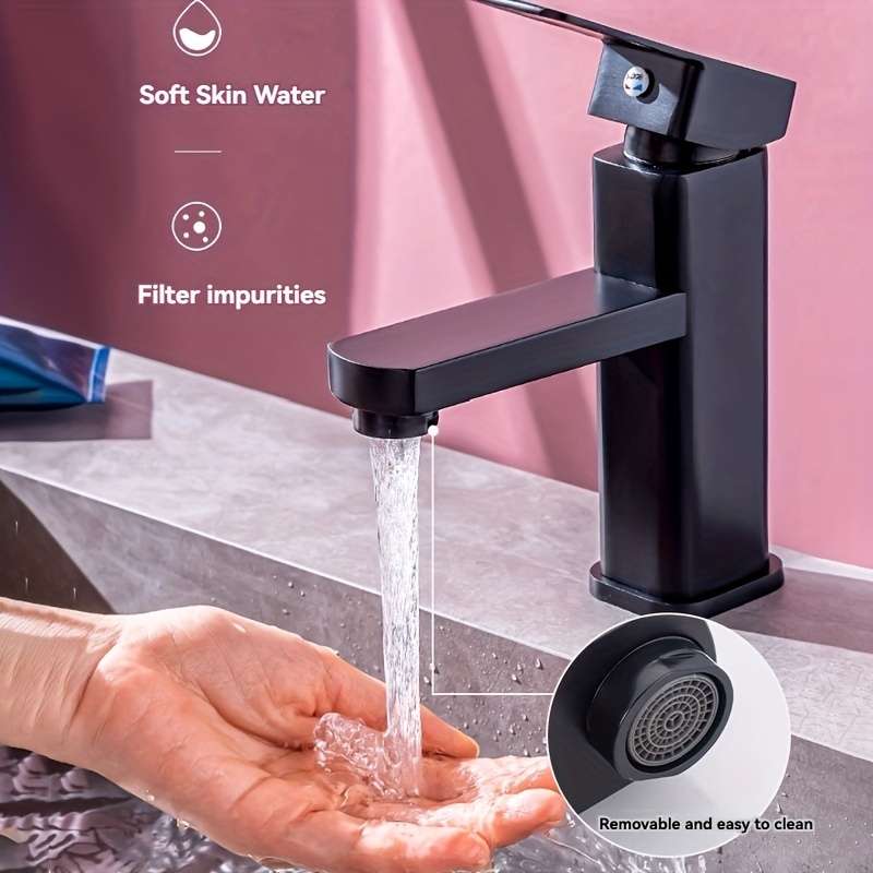 Black square basin faucet with hose