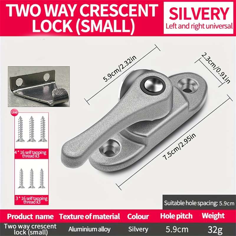 1PCS Crescent Lock Two-way Rotating Stainless Steel Sliding Door And Window Anti-theft Lock Accessor