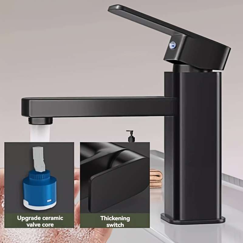 Black square basin faucet with hose