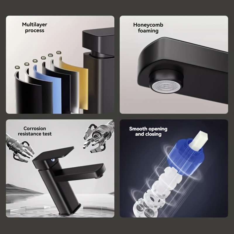 Black square basin faucet with hose