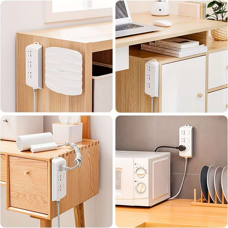 Easy To Install No-Drill Socket Holder - Self-Adhesive Wall Mounted Power Strip Organizer
