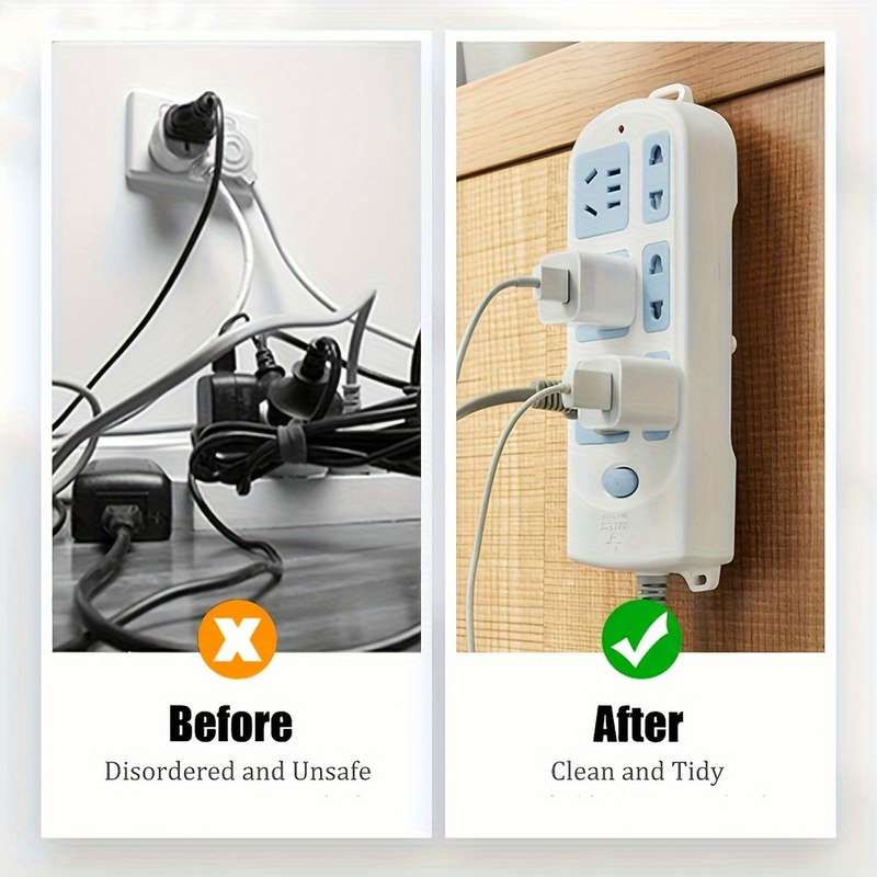 Easy To Install No-Drill Socket Holder - Self-Adhesive Wall Mounted Power Strip Organizer