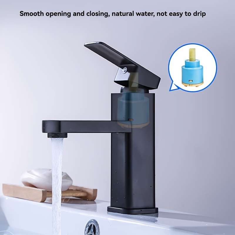Black square basin faucet with hose
