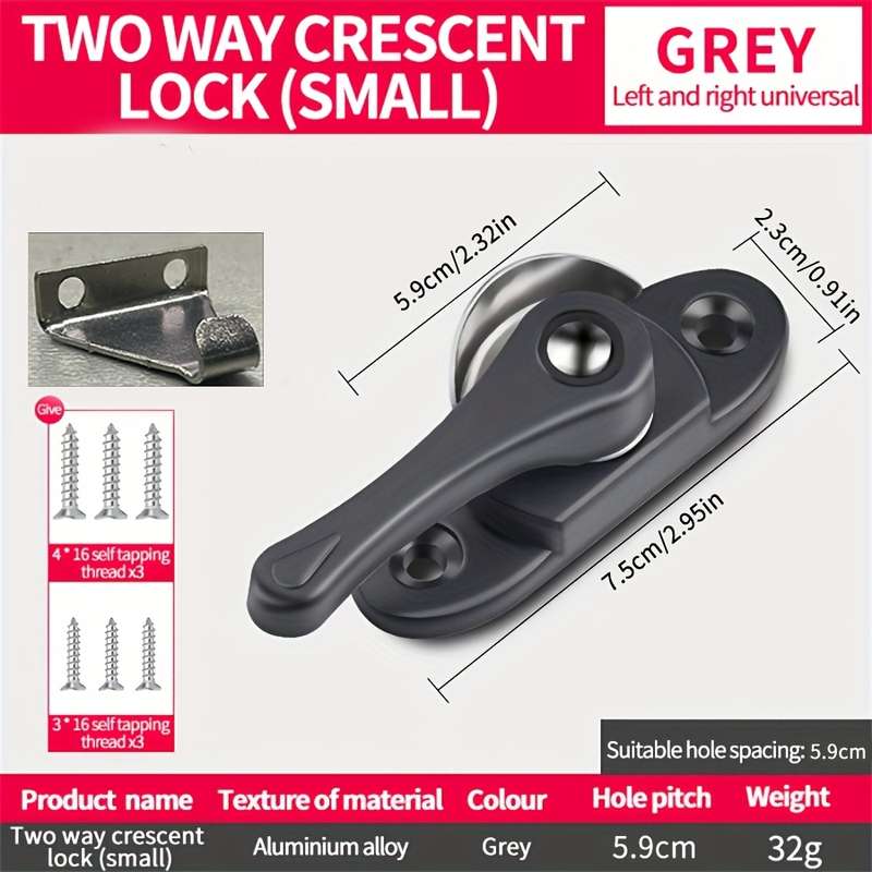 1PCS Crescent Lock Two-way Rotating Stainless Steel Sliding Door And Window Anti-theft Lock Accessor