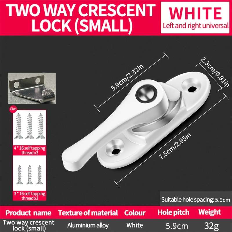 1PCS Crescent Lock Two-way Rotating Stainless Steel Sliding Door And Window Anti-theft Lock Accessor