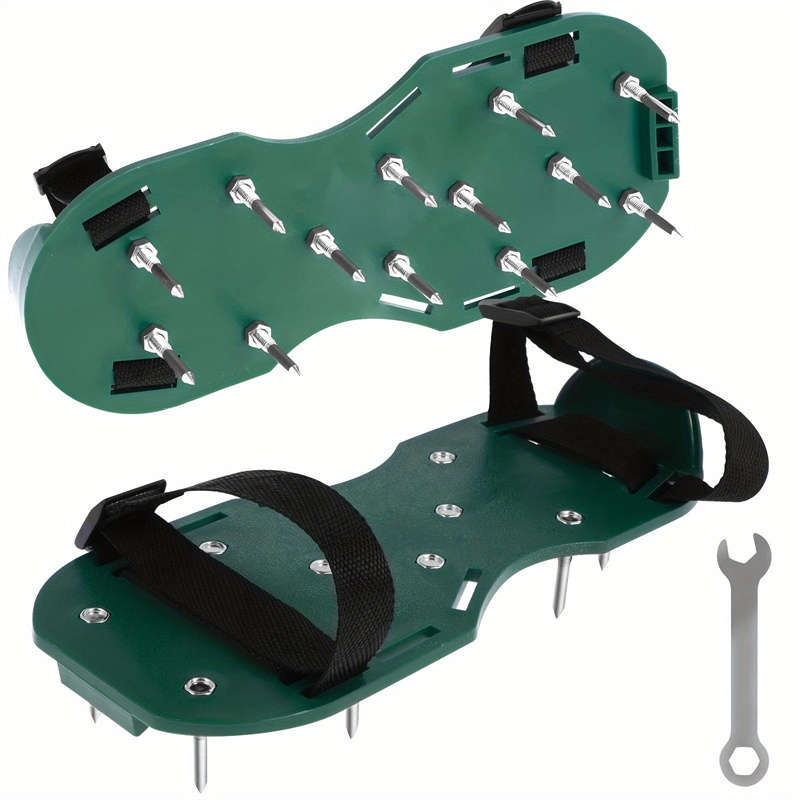 Dual Function Garden Soil Aerator Sandals, Manual Lawn Aerator with Adjustable Straps, Metal Spikes
