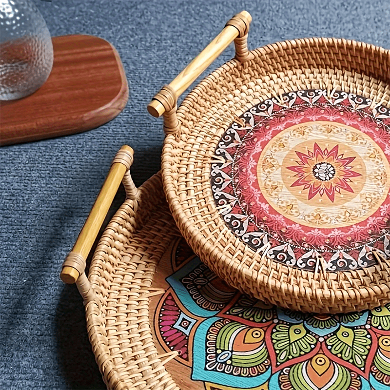 Double Layer Hand Woven Rattan Wicker Basket