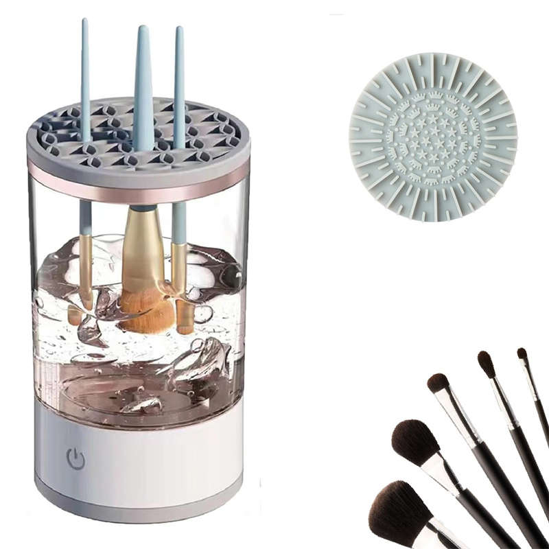 Portable 2-in-1 Rotating Makeup Brush Cleaner with Cleaning Pad